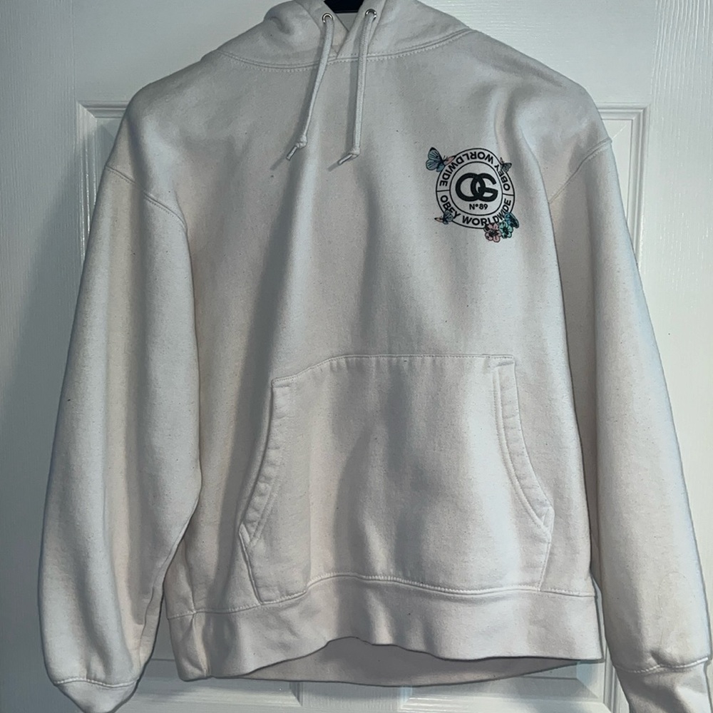 Obey white butterfly and flower hoodie